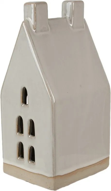 Béžová dekorácia porcelánový domček s Led svetielkami Christmas House M - 8*6*15 cm