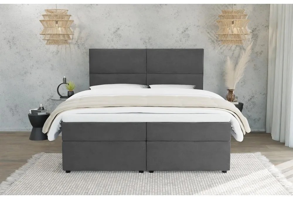 Tmavosivá boxspring posteľ s úložným priestorom 140x200 cm Rico – Ropez