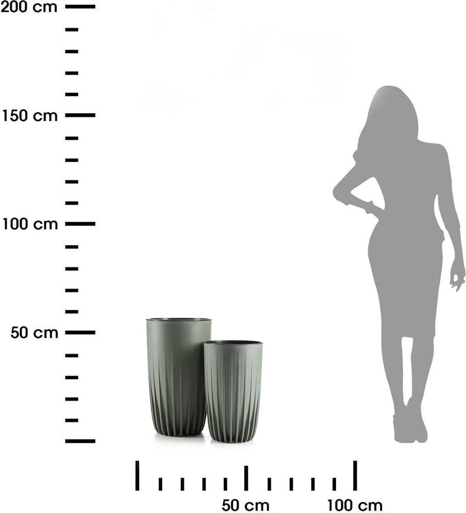 PLASTOVÝ KVETINÁČ STRIPPED SADA 2KS 25X42 CM+30X51,5 CM ZELENÁ