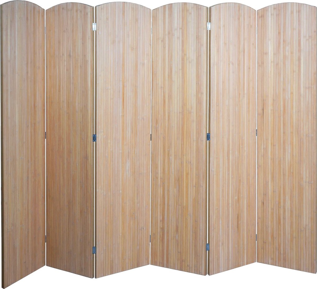 Bambusový paraván HWC-O30, deliaca stena, 6 panelov, 170 × 245 cm - hnedý
