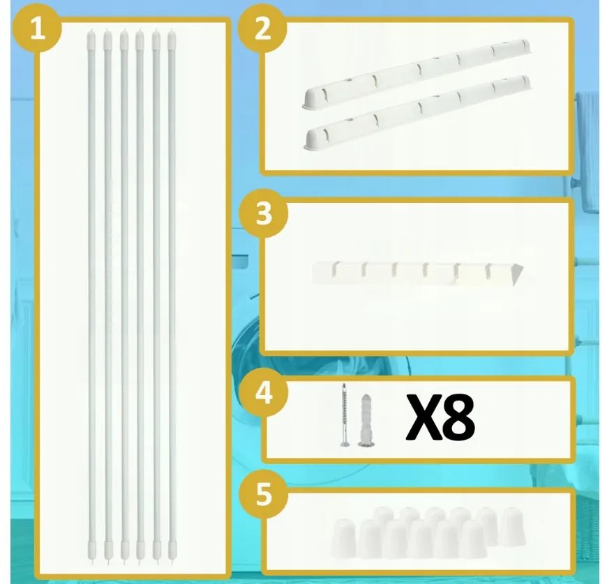 Erga Erga, stropný vešiak na sušenie bielizne 6x110 cm, biela, ERG-SEP-10SUSSUF6PP11