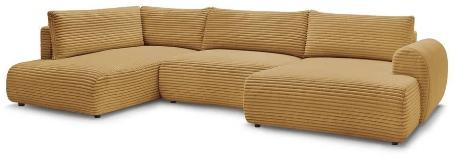 Menčestrová rozkladacia rohová pohovka v horčicovej farbe (pravý roh/do "U") Lucien – Bobochic Paris