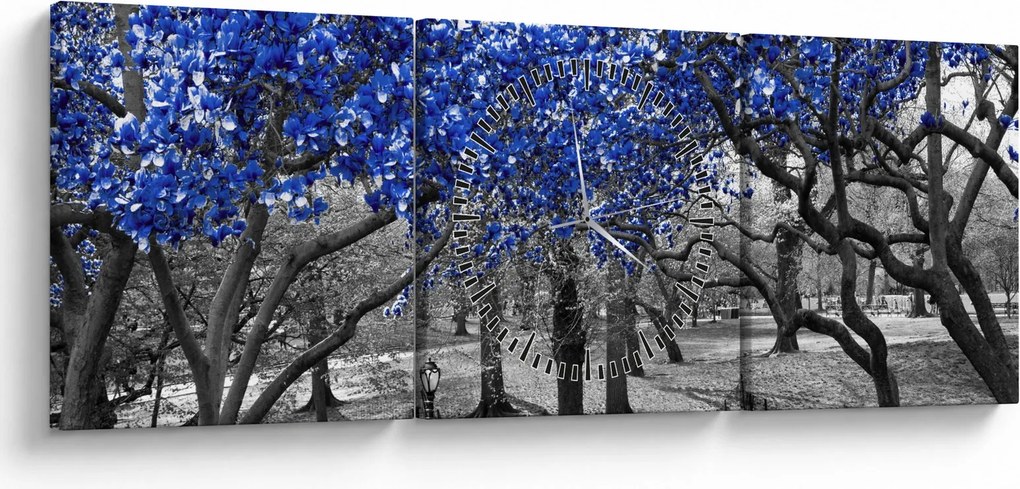 Obrázok - Modré stromy, Central Park, New York (s hodinami) (90x30 cm)