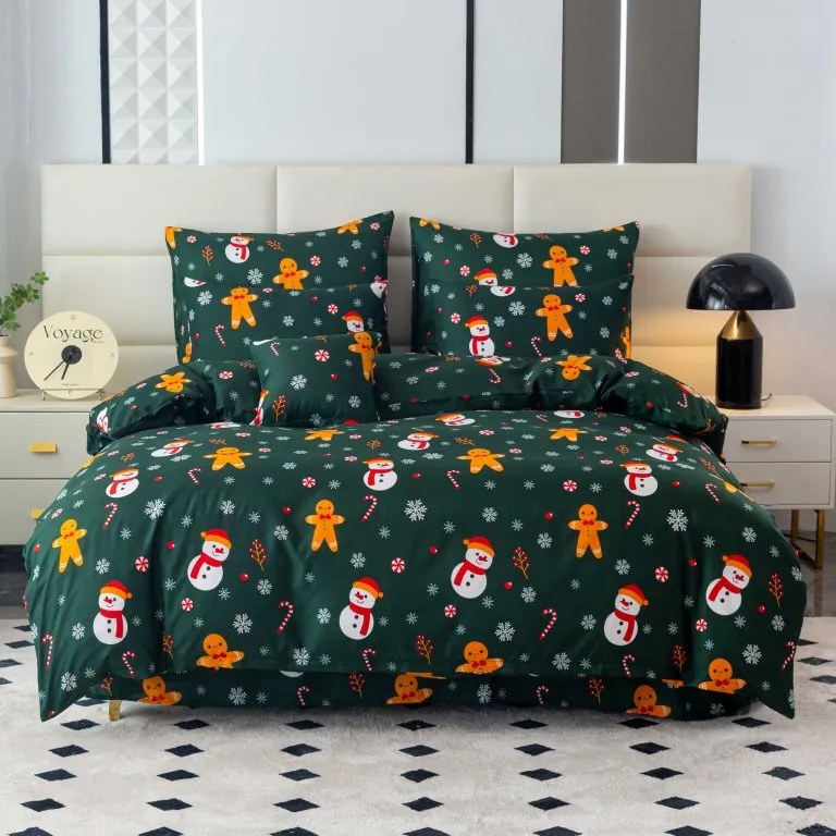 Polybavlnené obliečky SNIEHULIAK A PERNÍČEK POLY zelené Rozmer obliečky: 70 x 90 cm | 140 x 200 cm