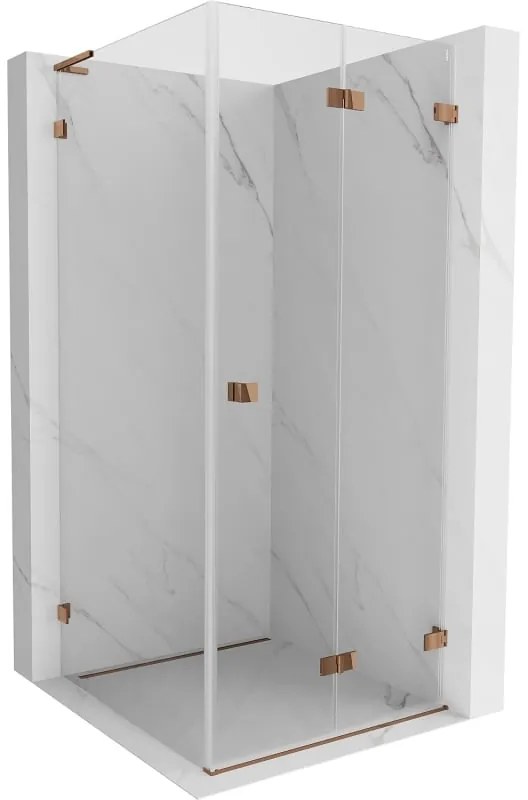 Mexen Lunar-F L, 1-krídlový sprchový kút so skladacími dverami, pravý, 90 x 90 cm, 8mm číre sklo, ružové zlato profil, 836L-090-090-60-00-P