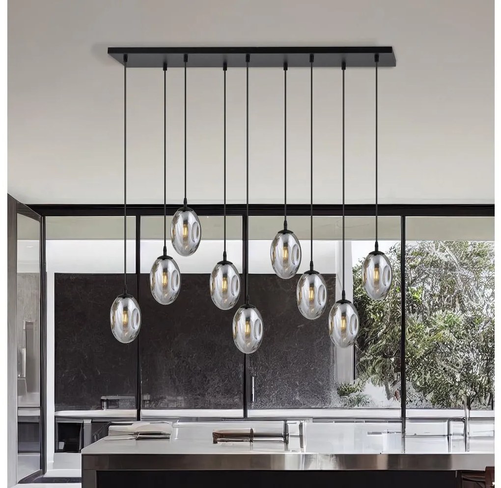 Luster na lanku ASTRAL 9xE14/10W/230V čierna/dymová