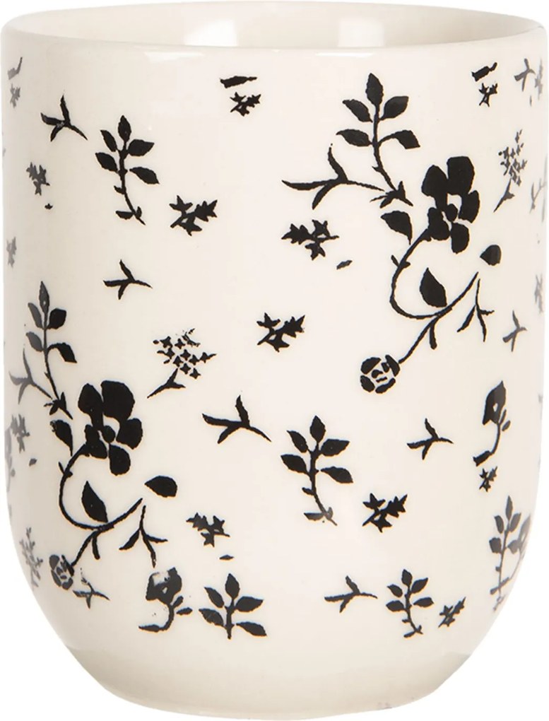 Porcelánový kalíšok na čaj s čiernymi kvietkami - ∅ 6 * 8 cm / 0,1l