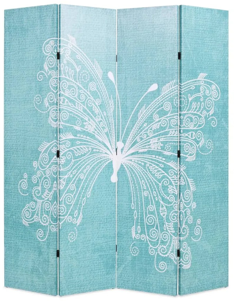 vidaXL Skladací paraván, 160x170 cm, potlač s motýľmi, modrý