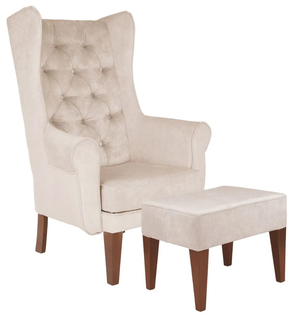 Kreslo Ušiak Chesterfield s taburetom 1-3 dny