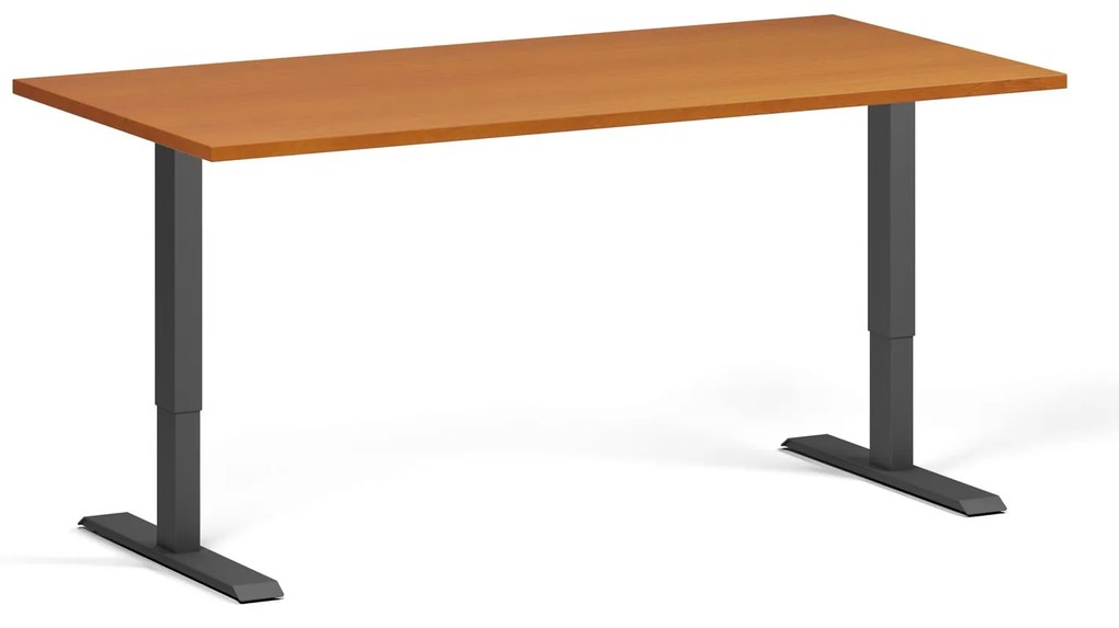 Výškovo nastaviteľný stôl, 160x80 cm, 2 motory, čierna podnož, čerešňa