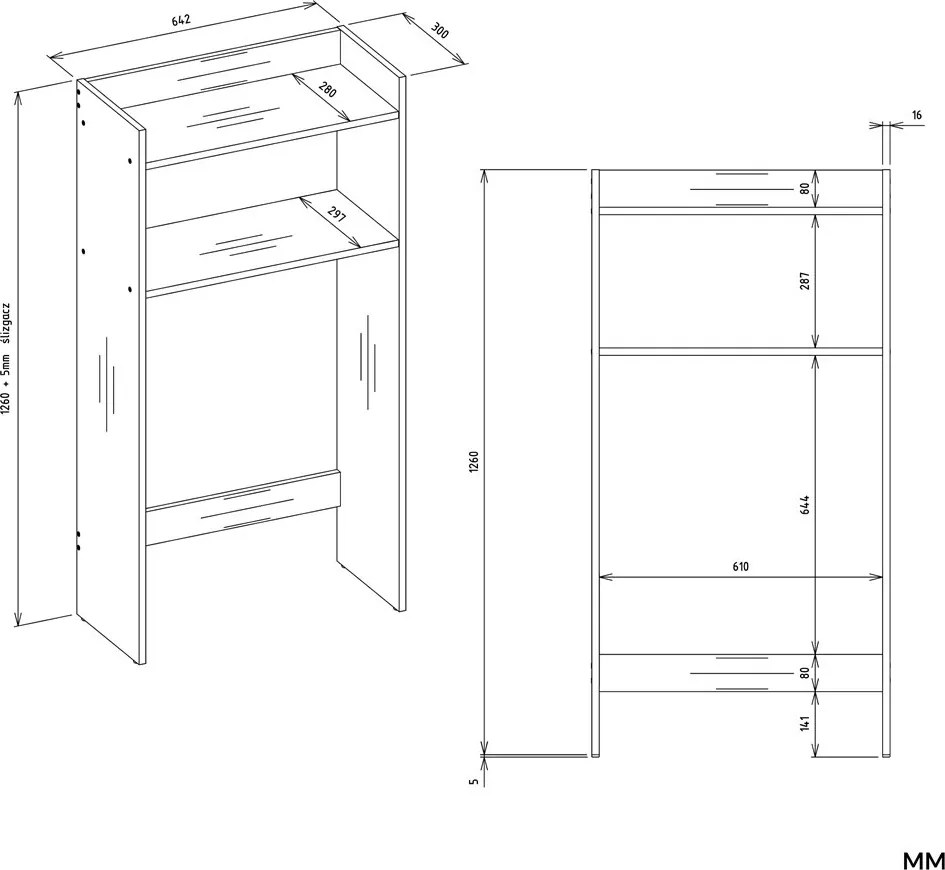 Kúpeľňový regál nad práčku NINA biely