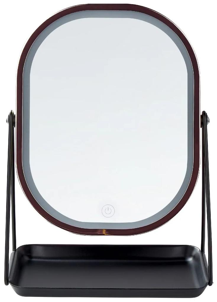 Kozmetické LED zrkadlo 20 x 22 cm ružovozlatá/čierna DORDOGNE Beliani