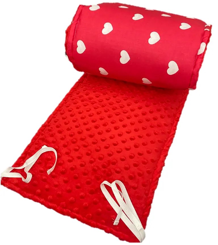 INTERMEDIC SK - Mantinel do postieľky Červená srdiečka / minky červená 180x30 cm - bavlna + minky