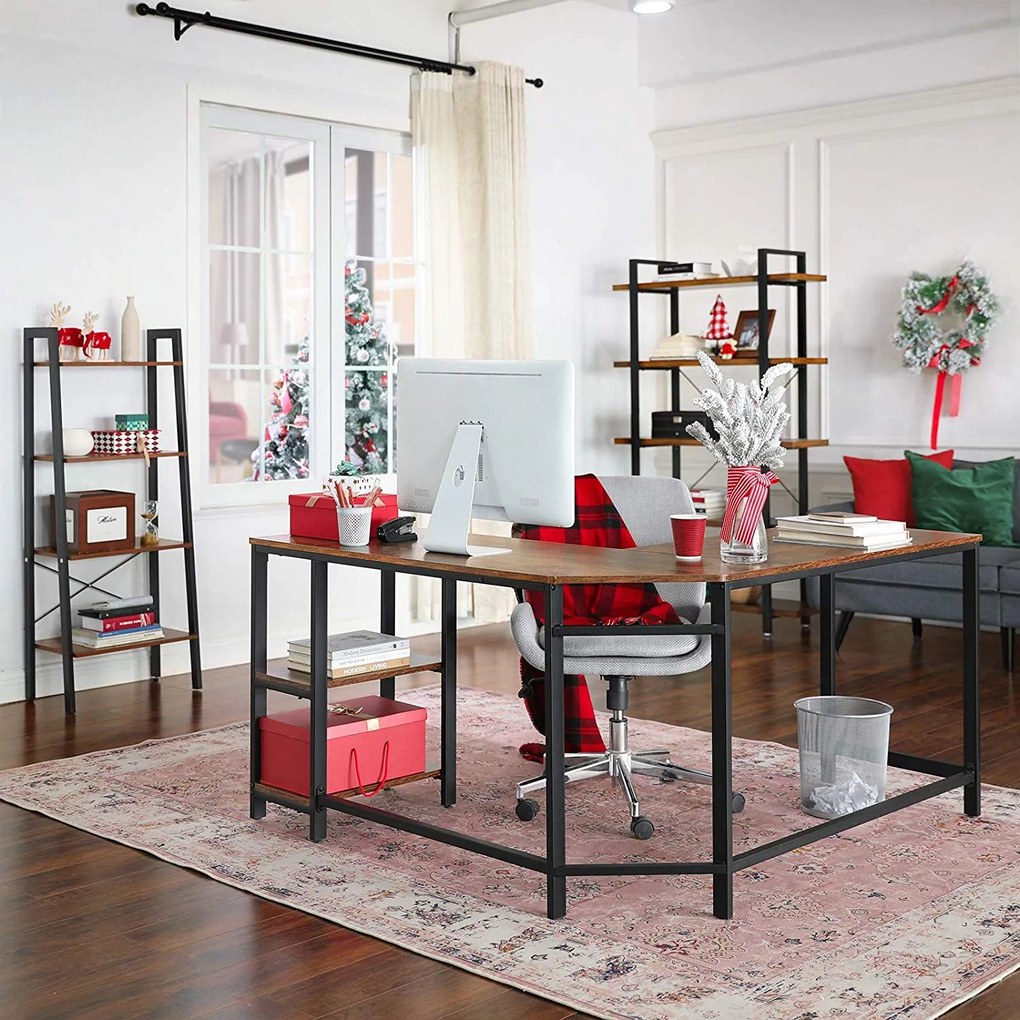 Rohový písací stôl Houseland SARAH hnedý/čierny