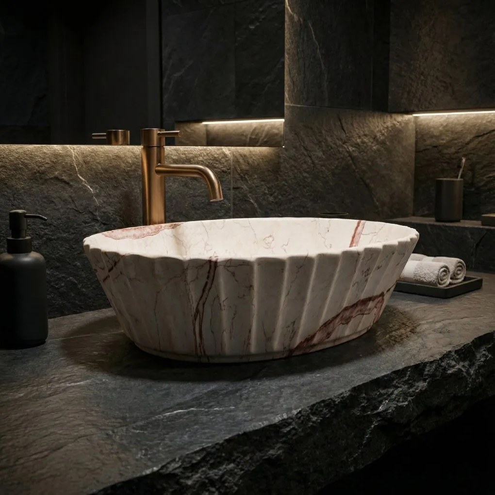 Rea Samanta Zen, umývadlo na dosku 500×380×135 mm, béžová imitácia kameňa matná, REA-U3532