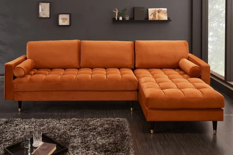 Rohová pohovka Cozy Velvet II 260cm hrdzavo hnedá zamat