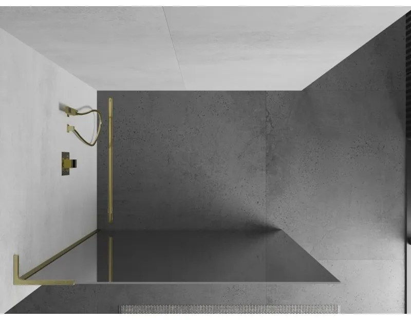 Mexen Kioto L, sprchová zástena Walk-In 90 x 200 cm, 8mm sklo vzor zrkadlo, zlatý matný profil, 800-090-103-55-50