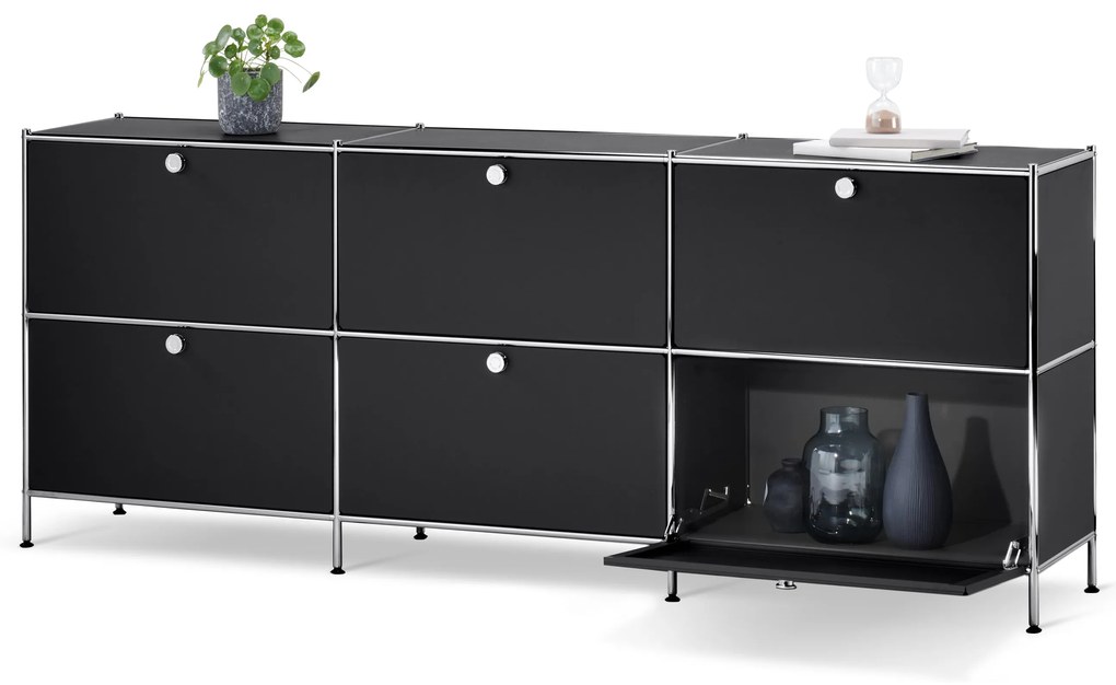 Odkladacia skrinka »CN3« so 6 výklopnými dvierkami, čierna