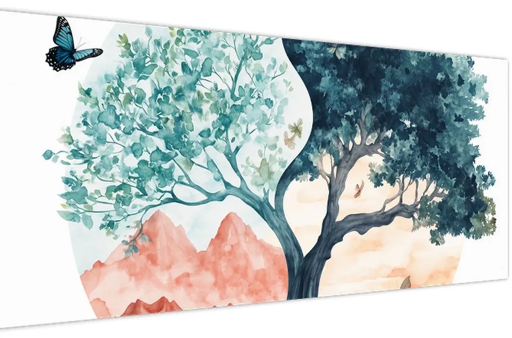 Obraz – Akvarelový strom plný života (120x50 cm)