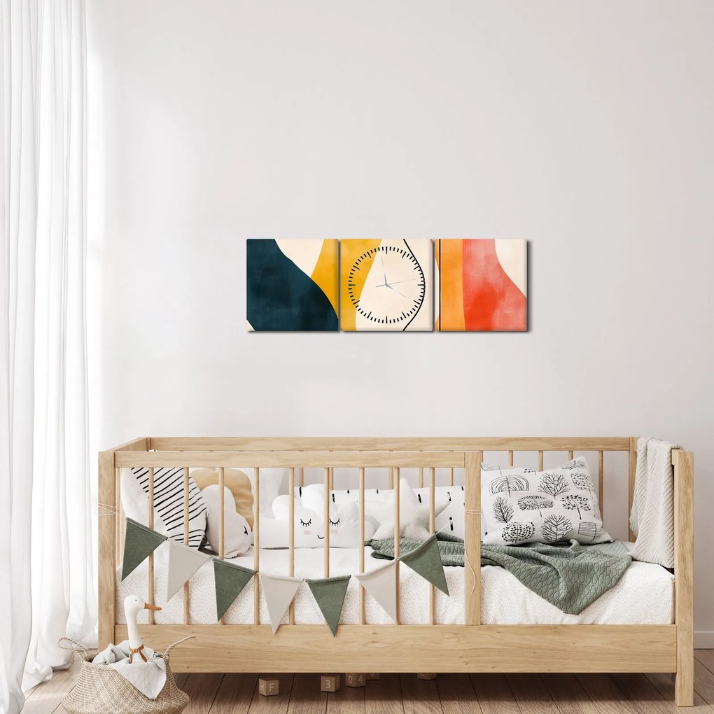 Obraz - Minimalistická farebná ilustrácia II. (s hodinami) (90x30 cm)