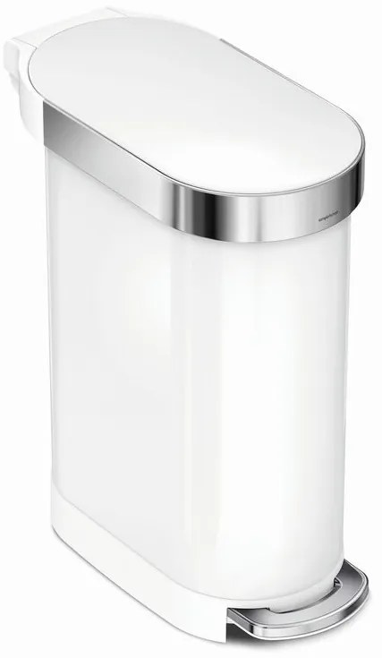 Úzky oválny pedálový kôš 45 l, biela oceľ, biela