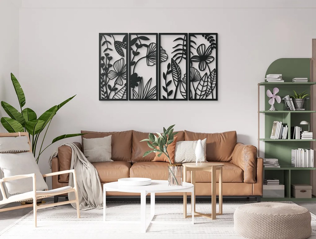 drevko Viacdielny drevený obraz Lúčne kvety Rozmer obrazu: 37 x 65 cm, Farba dekorácie: Čierna