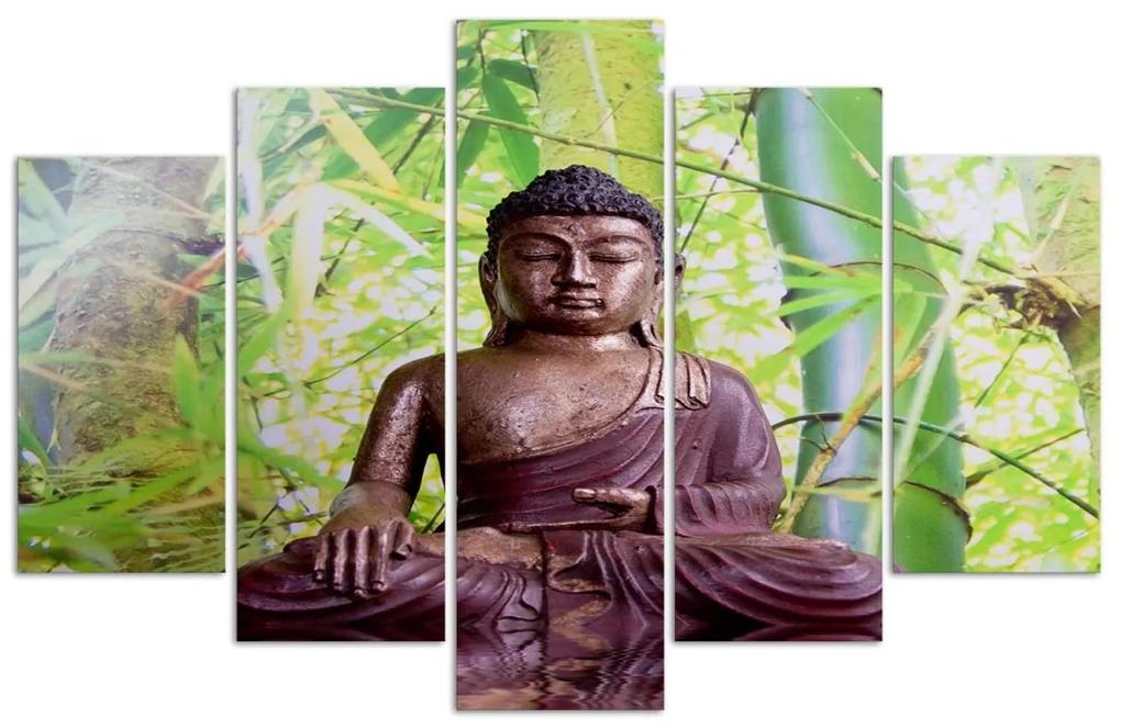 Obraz na plátně pětidílný Buddha Meditation Green - 200x100 cm