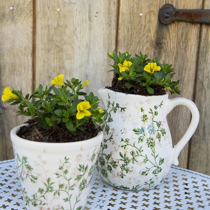 Keramický obal na kvetináč so zelenými kvetmi Ganni green S - Ø12*10 cm