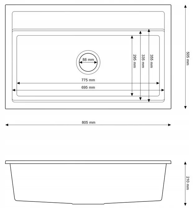 Gamma Advance, 1-komorový granitový drez 805x505x210 mm, šedá, GMA-ZLE000119