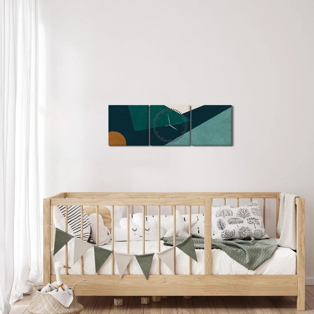 Obraz - Kubistická abstrakcia (s hodinami) (90x30 cm)