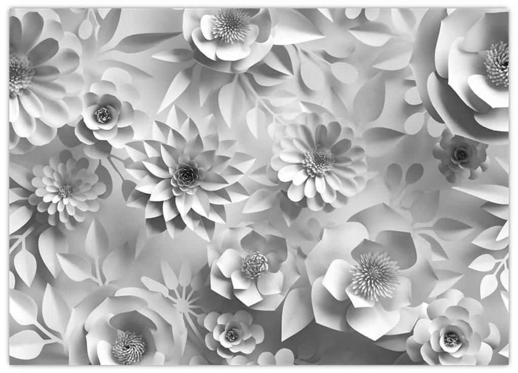 Sklenený obraz - Biele kvety (70x50 cm)