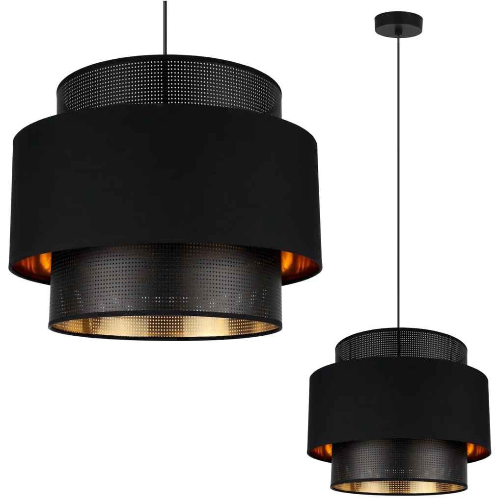 Závesné svietidlo Asti, 1x PVC/čierne textilné tienidlo, (fi 35cm), g/c