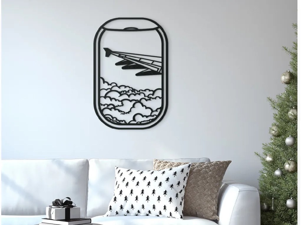 drevko Drevený obraz na stenu Okno lietadla Rozmer obrazu: 44,5 x 29 cm, Farba dekorácie: Čierna