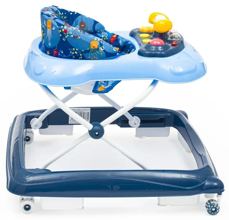 Detské chodítko Baby Mix s volantom a silikónovými kolieskami tmavomodrá
