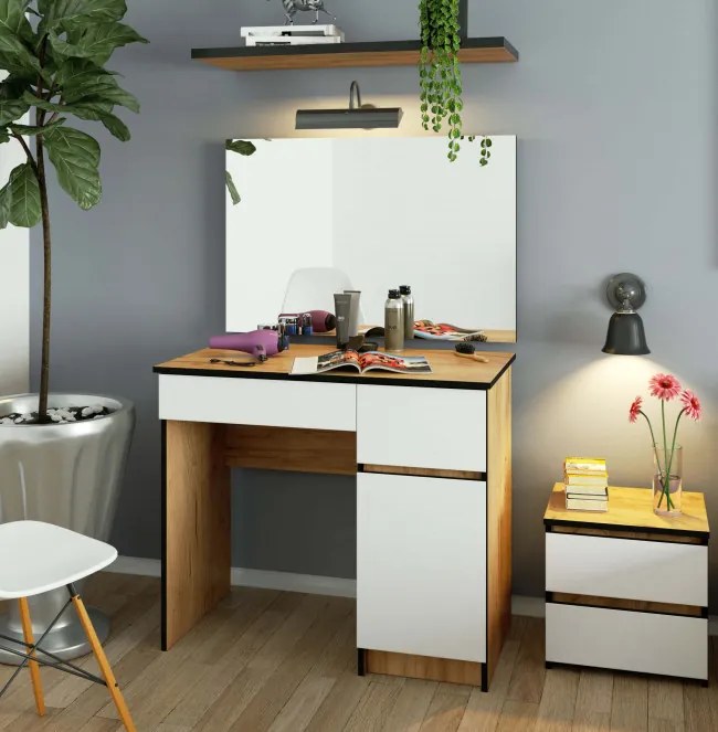 Toaletný stolík so zrkadlom CLP P-2/SL 900x600 pravý, dub craft / biely