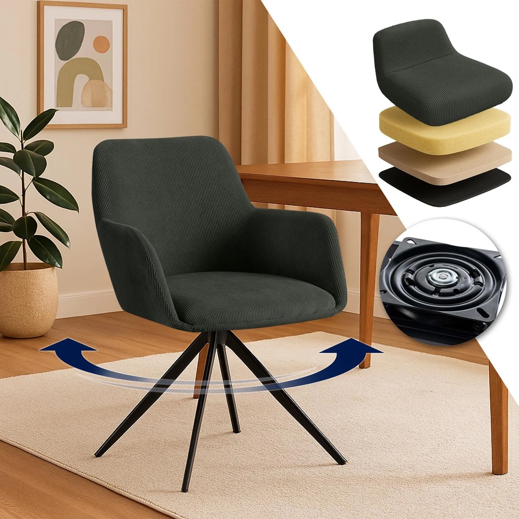 Jedálenská stolička Olema látka cord - zelená