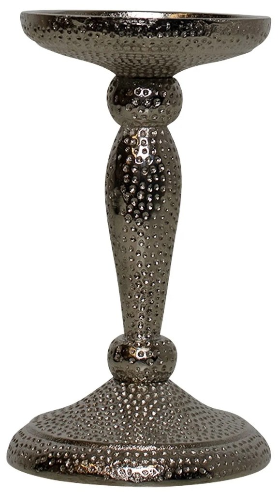 Strieborný lesklý kovový svietnik široký - Ø 9 * 17cm