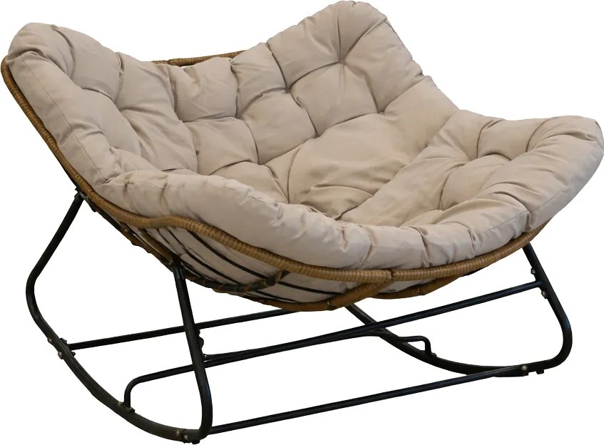 Garden Line Hojdacia stolička SVINGA 112 x 104 x 69 cm hnedý ratan, sivé vankúše