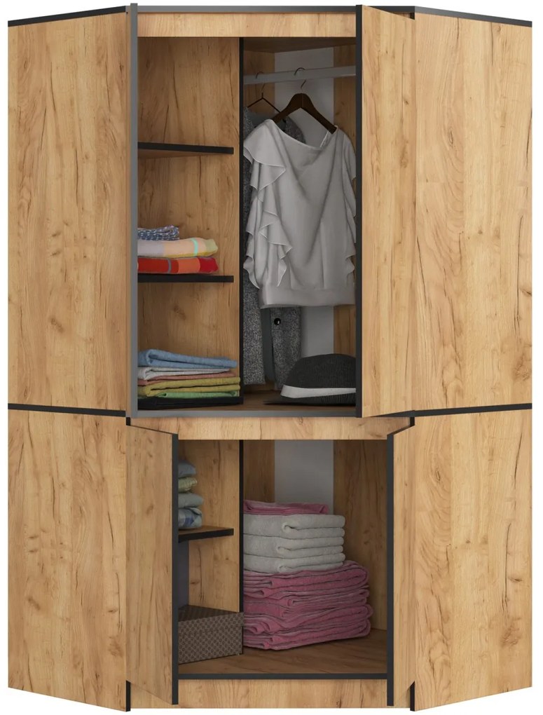 Rohová šatní skříň CLP 100 cm 4D dub craft