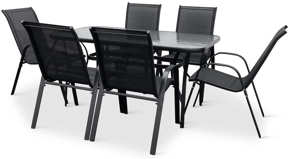 Noela Záhradný jedálenský set Klaudia transparentný + 6x kovová stolička Ramada