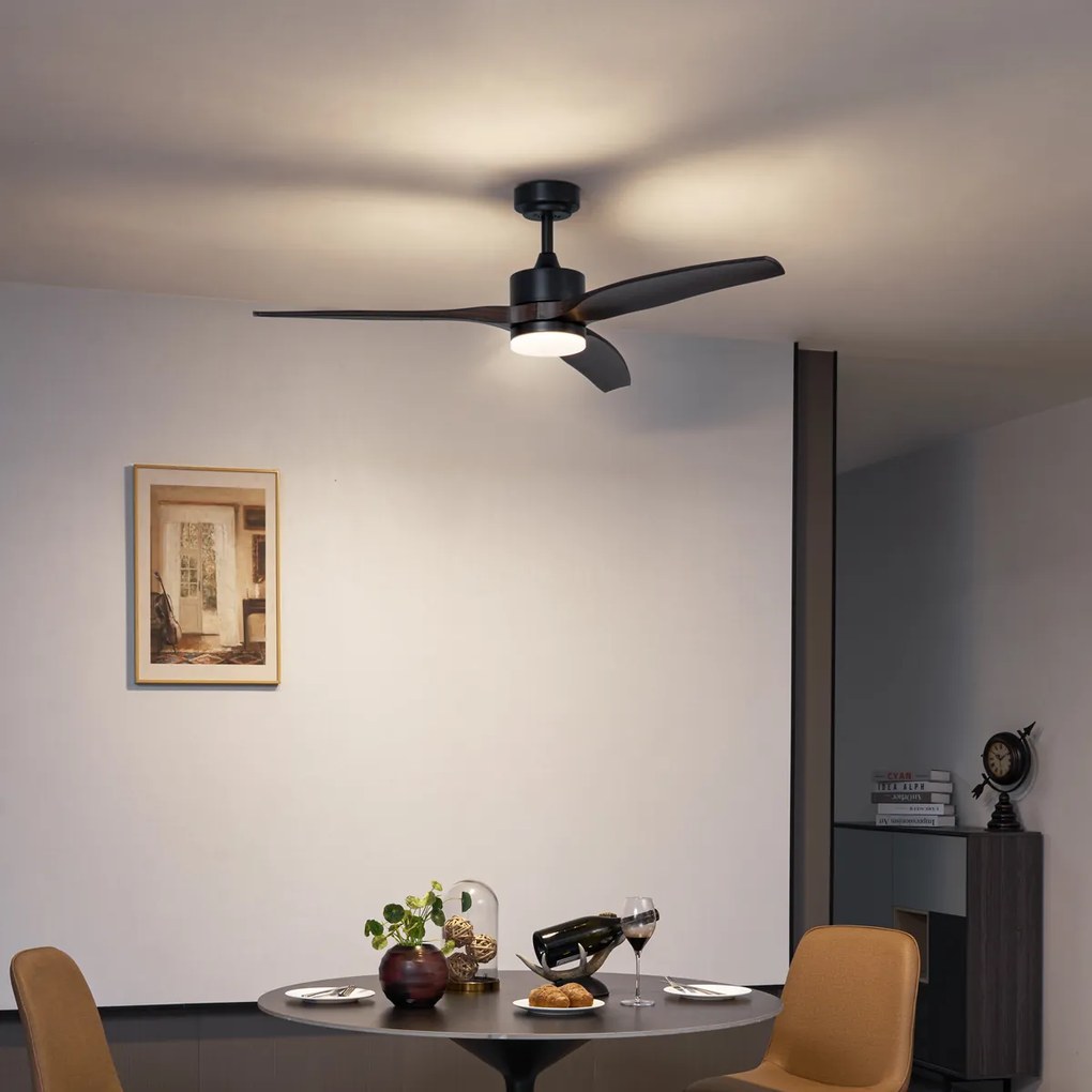 Stropný ventilátor čierny s drevenou potlačou 132 cm vrátane stmievateľného LED s diaľkovým ovládaním - Joly