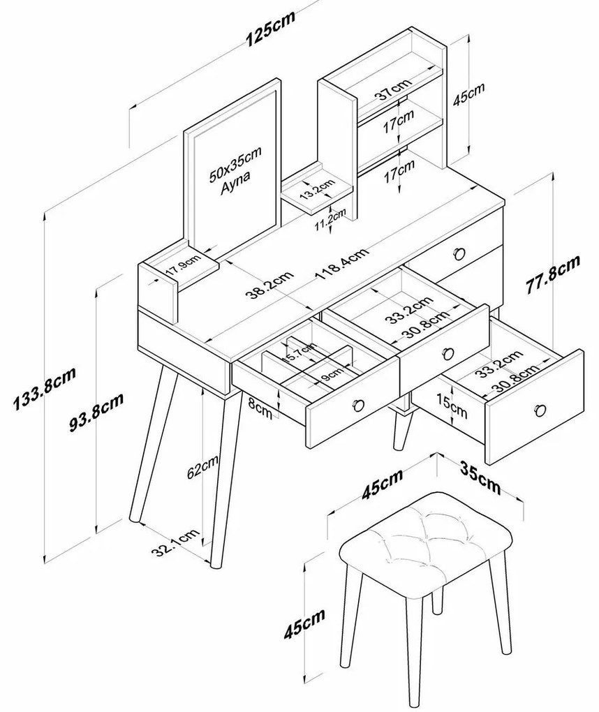 Kozmetický stolík Bela White so stoličkou
