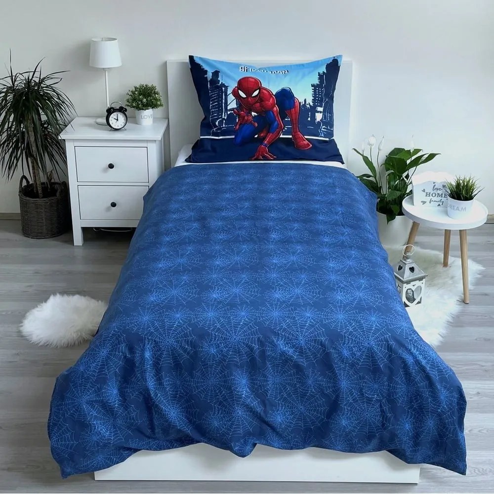 Modré bavlnené detské obliečky na jednolôžko 140x200 cm Spider-man "Blue" – Jerry Fabrics