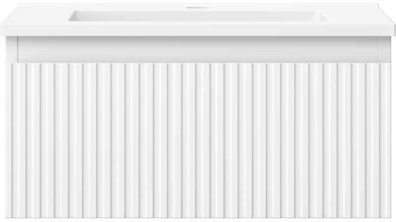 Mexen Rivel, kúpeľňová skrinka 50 cm s umývadlom Otis, 1 zásuvka, drážkovaná, biela matná, 91A20-05023-1-BF01-W18M01