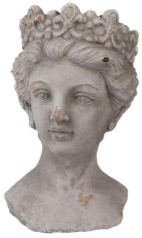 Šedý antik cementový kvetináč žena s korunkou - 14*15*24 cm