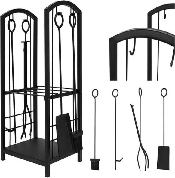 Kaminer PK011 Kôš na drevo a krbové náradie 30x40x73cm čierna