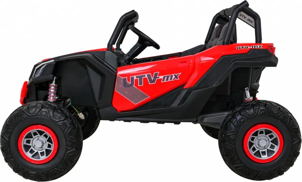 Ramiz UTV-MX batériová bugina pre deti Červená + pohon 4x4 + diaľkové ovládanie + LED zvuk + úložný priestor + EVA + pomalý štart