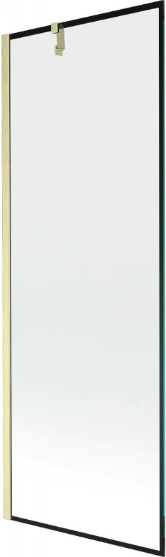 Mexen Next, 1-krídlová vaňová zástena 70 x 150 cm, 6mm číre sklo - čierny vzor, zlatá matná, 895-070-000-00-70-55
