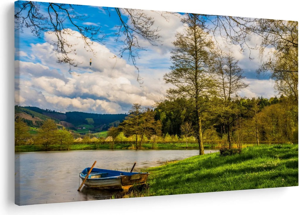 Obraz loďky pri jazere (90x60 cm)