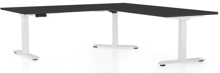 Výškovo nastaviteľný stôl OfficeTech Angle, 180 x 200 cm, biela podnož, čierna